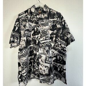Max Boxer Mens Three Stooges Themed Short-Sleeve Button-Up Shirt XL Black/White